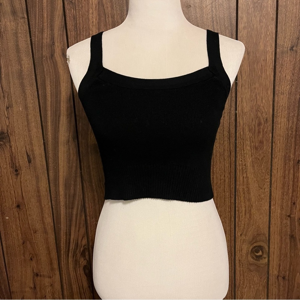EVERLANE Women's Black Cotton Blend Knit Cropped Pullover Tank Top Size M